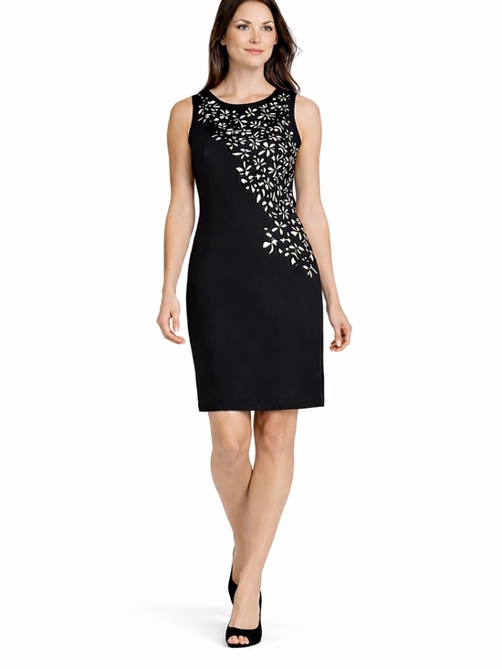 Calvin Klein Dresses & Skirts - Calvin Klein Black Midi Sheath Dress with Cream Floral Cutouts